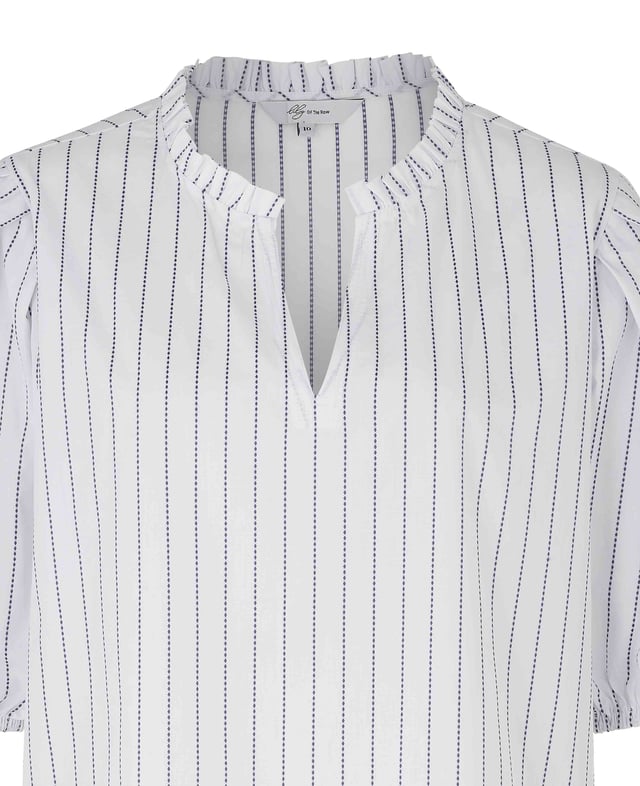 An essential for the warm-weather months, this women's short sleeve shirt is a versatile option that can be worn to work or at the weekend. It's made from a cotton-blend fabric that gives it a soft handle and flattering drape. The subtle frill at the neck and pleated detailing gives it an extra feminine touch. 92% cotton 8% polyester in dobby stripe. Short A line shape. Neat frill at neck with a key hole opening. Short sleeves pleated at head of sleeve with elasticated opening. Slightly scooped hem. Presented in fully recyclable packaging. Machine washable at 30°C