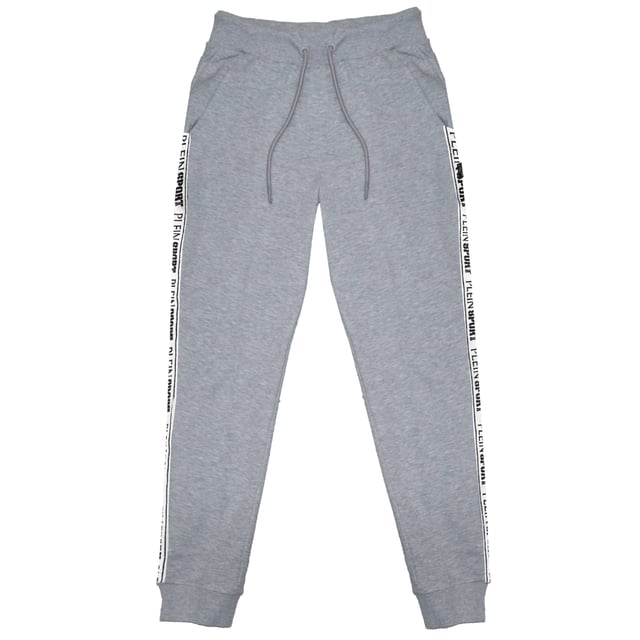 Plein Sport Grey Sweatpants, 86% Cotton, 14% Polyester, Elasticated Waist and Leg Endings, Small Plein Branding On Sides, Drawstring Ties, Grey Bottoms, Gym Wear