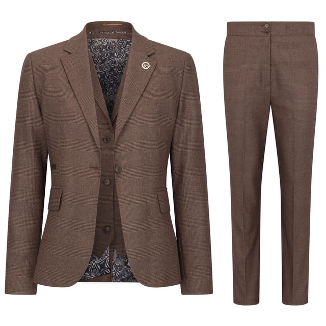 This elegant three-piece women’s suit showcases a classic Prince of Wales check pattern in brown, delivering a refined and professional aesthetic ideal for business and formal settings. Designed with a modern tailored fit, it flatters the silhouette and exudes confidence. Crafted from high-quality, breathable fabric, it ensures lasting comfort and a polished look throughout the day. The set includes a blazer, waistcoat, and trousers, offering versatile styling options for both formal and semi-formal occasions.
Elegant Prince of Wales check pattern in brown
Tailored fit for a sharp, confident silhouette
Made from breathable, high-quality fabric
Includes blazer, waistcoat, and trousers
Ideal for business, formal, and semi-formal events