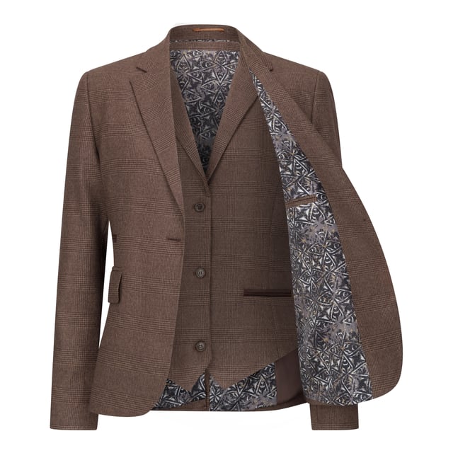 This elegant three-piece women’s suit showcases a classic Prince of Wales check pattern in brown, delivering a refined and professional aesthetic ideal for business and formal settings. Designed with a modern tailored fit, it flatters the silhouette and exudes confidence. Crafted from high-quality, breathable fabric, it ensures lasting comfort and a polished look throughout the day. The set includes a blazer, waistcoat, and trousers, offering versatile styling options for both formal and semi-formal occasions.
Elegant Prince of Wales check pattern in brown
Tailored fit for a sharp, confident silhouette
Made from breathable, high-quality fabric
Includes blazer, waistcoat, and trousers
Ideal for business, formal, and semi-formal events