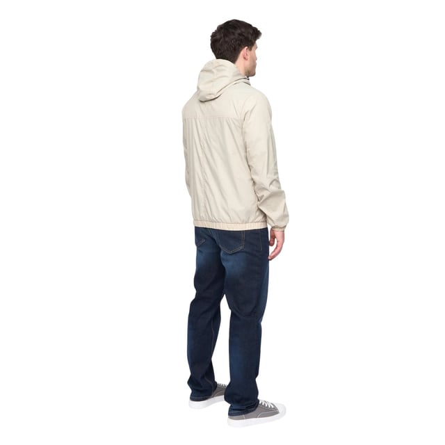 100% Nylon. Design: Plain. Fabric Technology: Durable, Lightweight. Cuff: Elasticated. Neckline: Hooded. Sleeve-Type: Long-Sleeved. Rubber Zip Pull. Hood Features: Adjustable, Bungee Cord. Pockets: 2 Chest Pockets, Zip, Flap Closure, 2 Side Pockets. Fastening: Full Zip. Hem: Elasticated. M: 40 in. L: 42 in. XL: 44 in.