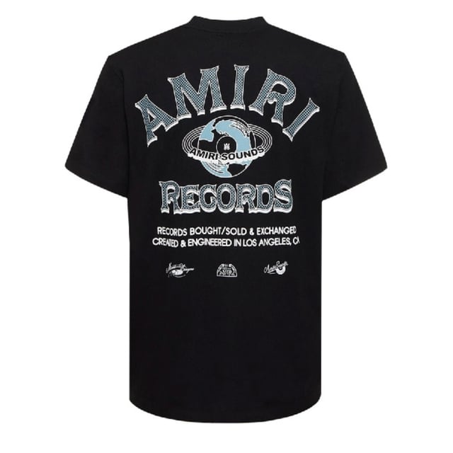 Amiri Short Sleeved Black T-Shirt, Logo Design On Front Of Tee, Regular Fit, 100% Cotton, Made in Italy, Amiri Visible Branding, Black Tee, Design On Back