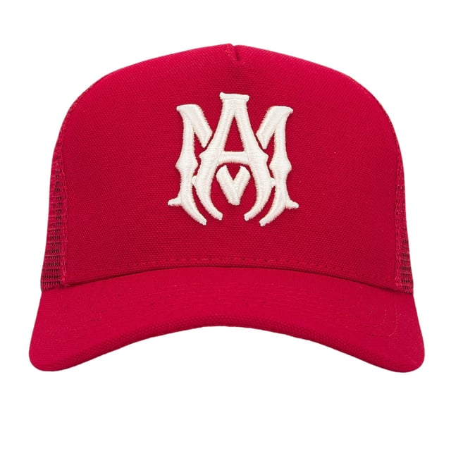 A touch of fun for your summer days, but nothing too out of the ordinary for a Amiri collectible. Headwear perfect for the summer, MA Logo Trucker Hat, Amiri Cap, Red Hat, Embroidered Logo, 100% Cotton, Made in Italy