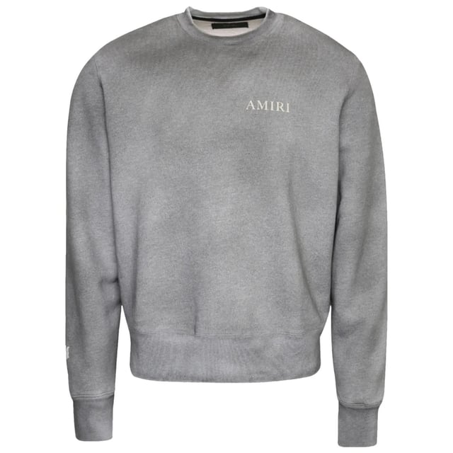 Amiri Brand Logo Grey Sweatshirt, 100% Cotton, Logo On Chest, Made In Italy, Crew Neck, Long Sleeves, Large Logo Across Chest, Brand Logo, Elasticated Neck, Sleeve Ends and Bottom