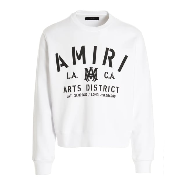 Amiri Brand Logo White Sweatshirt, 100% Cotton, Logo On Chest, Made In USA, Crew Neck, Long Sleeves, Large Logo Across Chest, Brand Logo, Elasticated Neck, Sleeve Ends and Bottom