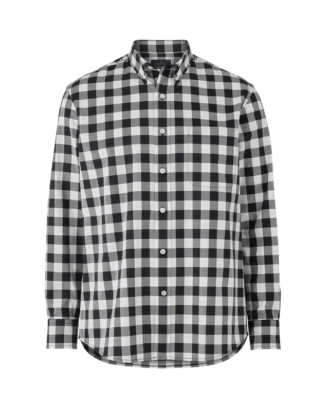 Featuring a bold black and white check, this button-down shirt will stand proud with a pair of chinos or jeans. It's made from 100% BCI cotton in a  fine twill weave and is cut to a classic fit shape for comfort.