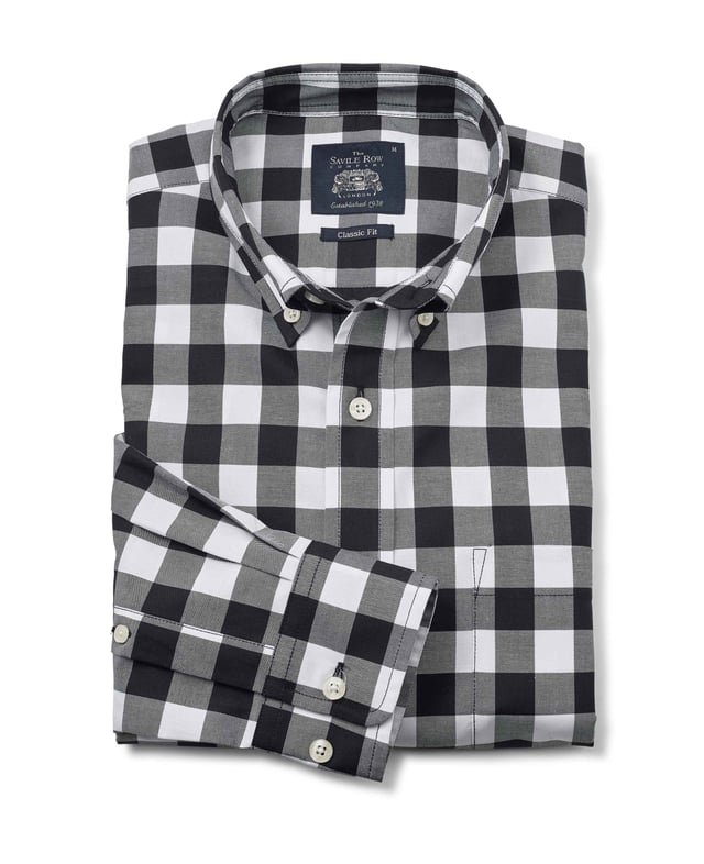 Featuring a bold black and white check, this button-down shirt will stand proud with a pair of chinos or jeans. It's made from 100% BCI cotton in a  fine twill weave and is cut to a classic fit shape for comfort.