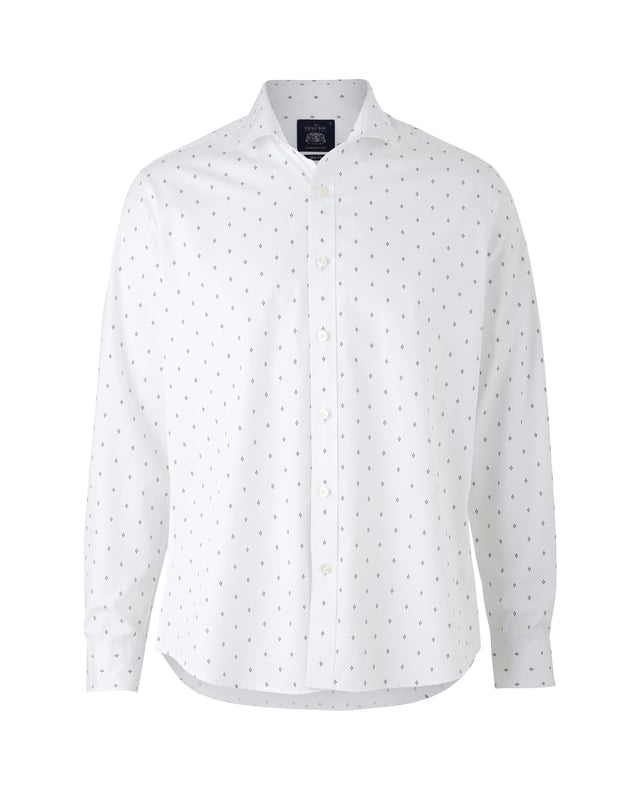 We had evenings and parties in mind when designing this printed shirt, but it's also an excellent choice for a wide range of social occasions. Crafted from soft cotton, it's cut to the perfect length which allows you to wear it tucked in or out and features a small neat collar and chest pocket.