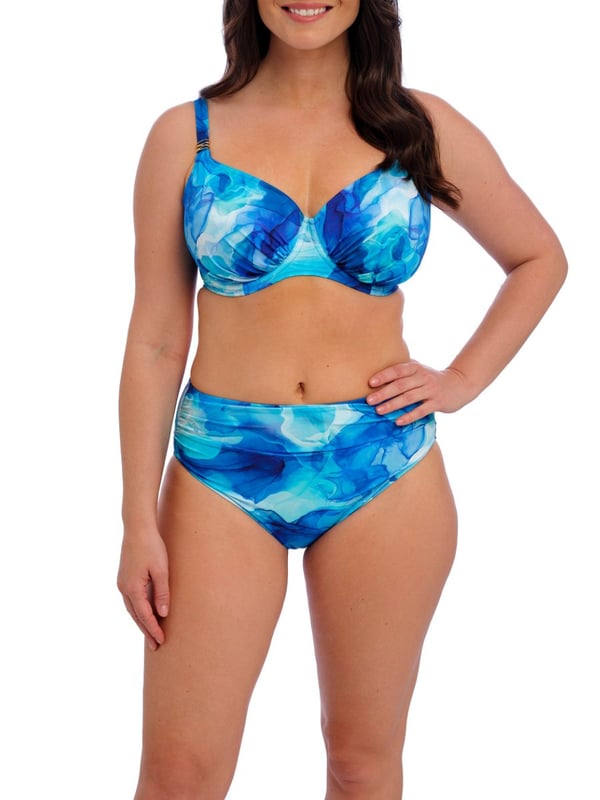 Fantasie Saunton Sands Full Bikini Brief. High rise swimwear bottom with full coverage, fully lined and ruching effect for gathered styling. Product is recommended to be washed on a gentle wash cycle.