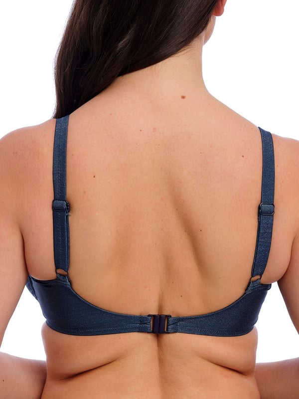 Fantasie Paros Coast Full Cup Bikini Top. Underwired swimwear top with gathered cups, concealed side sling, powernet lined wings for support and anchorage and full coverage cups. Product is hand wash only.