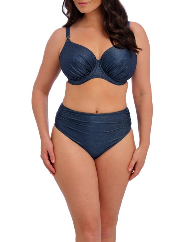 Fantasie Paros Coast Full Cup Bikini Top. Underwired swimwear top with gathered cups, concealed side sling, powernet lined wings for support and anchorage and full coverage cups. Product is hand wash only.
