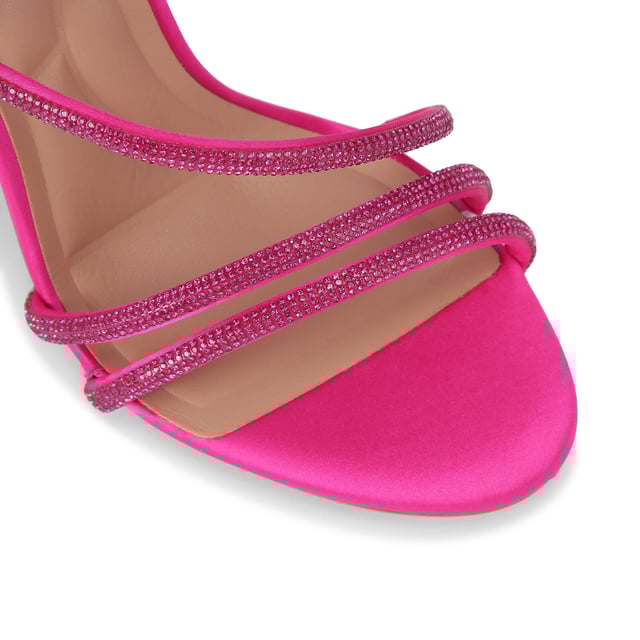 This Carvela Spiral heel features a flattering fuchsia crystal embellished strap which wraps around the ankle. The crystal straps continue across the foot and toe to elongate. Heel height: 105mm. This product features All Day Long Technology.