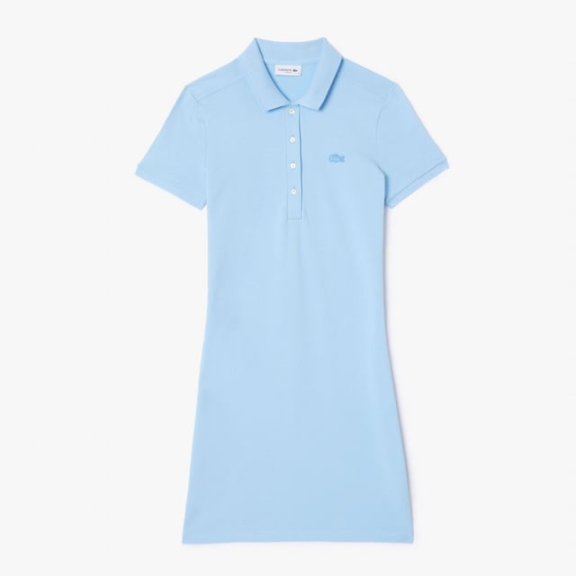 Slim Fit Stretch Piqué Polo Dress Stretch katoen piqué Slim fit Geribbelde afwerking op kraag en mouwen Echte parelmoeren knopen Geborduurde krokodil op de borst