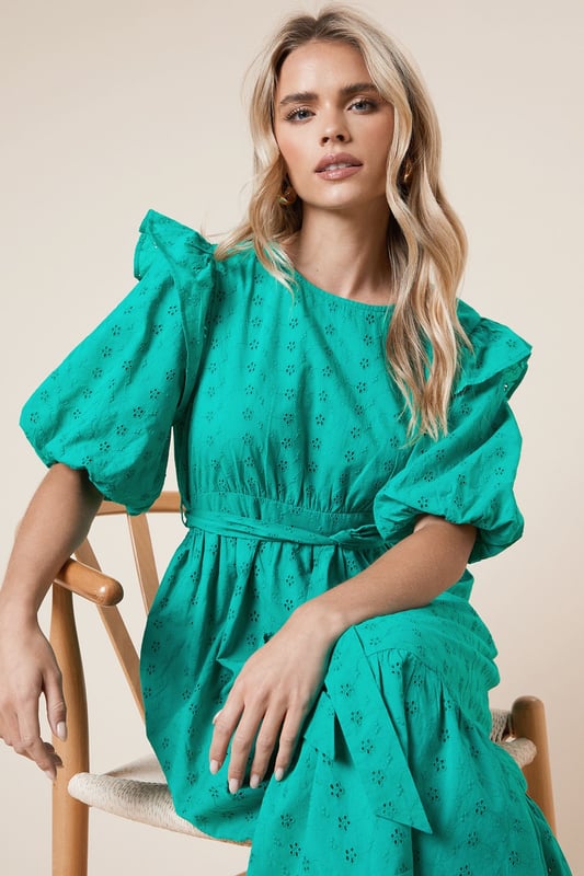 Petite Cutwork Ruffle Puff Sleeve Midi Dress Petite Cutwork Ruffle Puff Sleeve Midi Dress