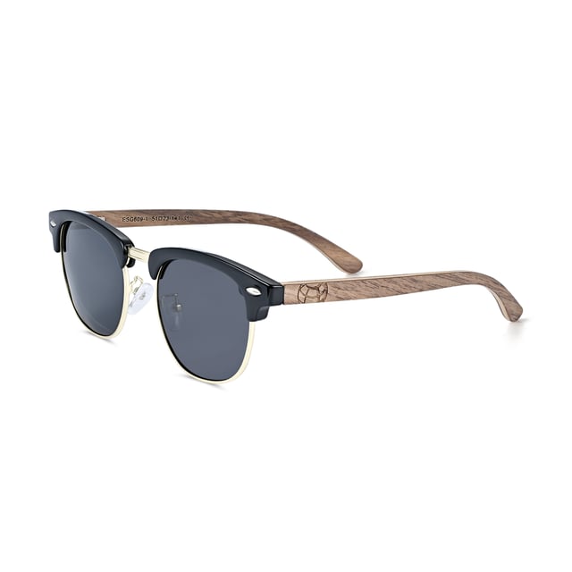 Earth Wood Marokopa Polarized Sunglasses - Walnut/Grey Frame: Black Gold Polycarbonate ; Arm: Black Walnut Wood; Earpiece: Black Walnut Wood; Lens: Grey Multi-Layer Triacetate Cellulose (TAC); Mirrored Lens: No; Gradient Lens: No; Polarization: Optical Quality; UV Protection: 100% UVA/UVB; Hinge: Spring Loaded Stainless Steel; Adjustable Nosepads: Yes; Lens Width: 47mm; Temple Length: 141mm; Bridge Width: 23mm.