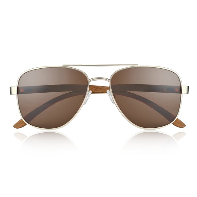 Earth Wood Kotor Polarized Sunglasses - Zebra/Brown Frame: Rose Gold Metal ; Arm: Zebra Wood; Earpiece: Zebra Wood; Lens: Brown Multi-Layer Triacetate Cellulose (TAC); Mirrored Lens: No; Gradient Lens: No; Polarization: Optical Quality; UV Protection: 100% UVA/UVB; Hinge: Spring Loaded Stainless Steel; Adjustable Nosepads: Yes; Lens Width: 55mm; Temple Length: 152mm; Bridge Width: 20mm.
