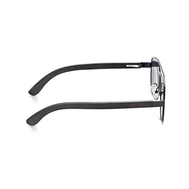 Earth Wood Avila Polarized Sunglasses - Black/Black Frame: Black Metal ; Arm: Black Wood; Earpiece: Black Wood; Lens: Black Multi-Layer Triacetate Cellulose (TAC); Mirrored Lens: No; Gradient Lens: No; Polarization: Optical Quality; UV Protection: 100% UVA/UVB; Hinge: Spring Loaded Stainless Steel; Adjustable Nosepads: Yes; Lens Width: 55mm; Temple Length: 157mm; Bridge Width: 20mm.