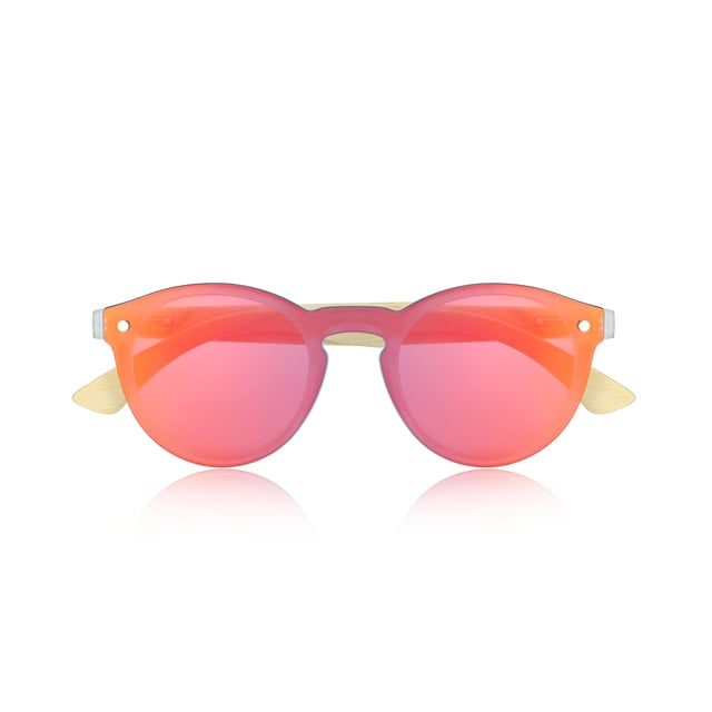 Earth Wood Tulum Polarized Sunglasses - Bamboo/Red Frame: Pink Polycarbonate ; Arm: Bamboo Wood; Earpiece: Bamboo Wood; Lens: Red Multi-Layer Triacetate Cellulose (TAC); Mirrored Lens: No; Gradient Lens: No; Polarization: Optical Quality; UV Protection: 100% UVA/UVB; Hinge: Spring Loaded Stainless Steel; Adjustable Nosepads: Yes; Lens Width: 49mm; Temple Length: 145mm; Bridge Width: 21mm.