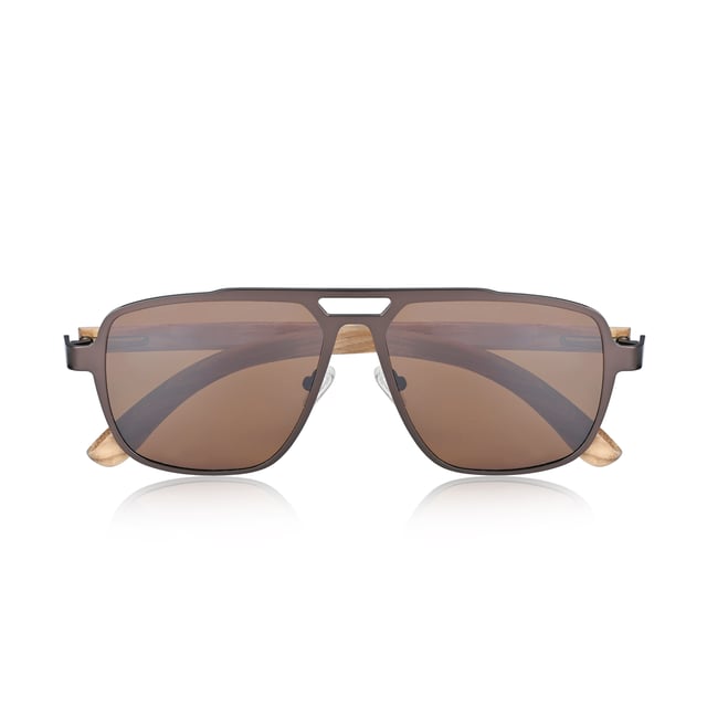 Earth Wood Avila Polarized Sunglasses - Zebra/Brown Frame: Rose Gold Metal ; Arm: Zebra Wood; Earpiece: Zebra Wood; Lens: Brown Multi-Layer Triacetate Cellulose (TAC); Mirrored Lens: No; Gradient Lens: No; Polarization: Optical Quality; UV Protection: 100% UVA/UVB; Hinge: Spring Loaded Stainless Steel; Adjustable Nosepads: Yes; Lens Width: 55mm; Temple Length: 157mm; Bridge Width: 20mm.