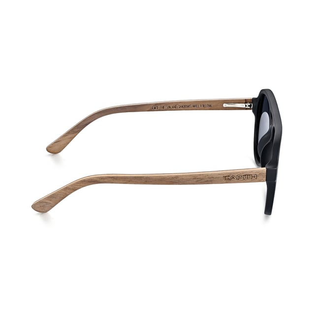 Earth Wood Mazatlan Polarized Sunglasses - Walnut/Grey Frame: Black Polycarbonate ; Arm: Black Walnut Wood; Earpiece: Black Walnut Wood; Lens: Grey Multi-Layer Triacetate Cellulose (TAC); Mirrored Lens: No; Gradient Lens: No; Polarization: Optical Quality; UV Protection: 100% UVA/UVB; Hinge: Spring Loaded Stainless Steel; Adjustable Nosepads: Yes; Lens Width: 52mm; Temple Length: 144mm; Bridge Width: 19mm.