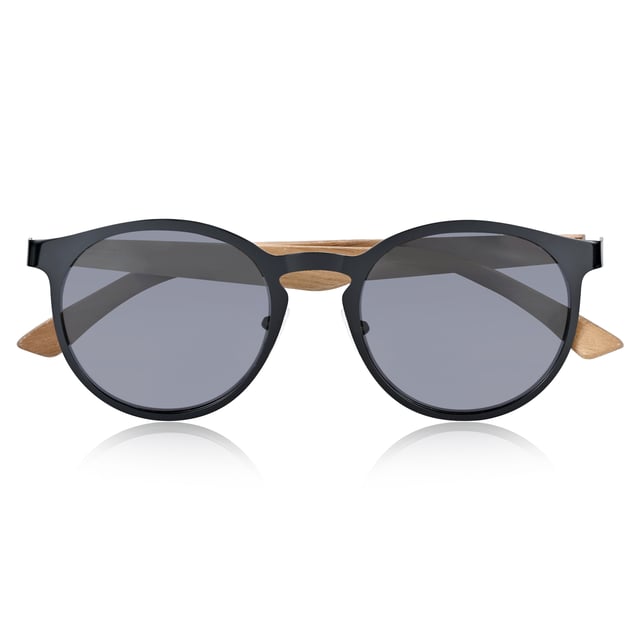 Earth Wood Reine Polarized Sunglasses - Dark Brown/Black Frame: Black Metal ; Arm: Dark Brown Wood; Earpiece: Dark Brown Wood; Lens: Black Multi-Layer Triacetate Cellulose (TAC); Mirrored Lens: No; Gradient Lens: No; Polarization: Optical Quality; UV Protection: 100% UVA/UVB; Hinge: Spring Loaded Stainless Steel; Adjustable Nosepads: Yes; Lens Width: 60mm; Temple Length: 148mm; Bridge Width: 20mm.