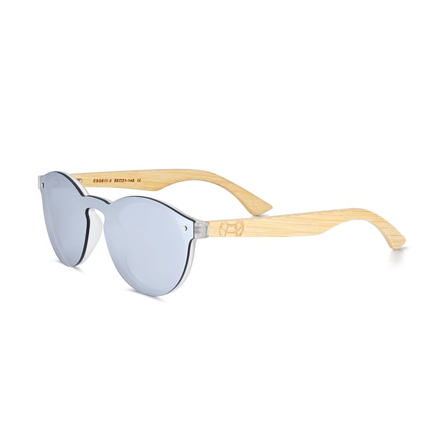 Earth Wood Tulum Polarized Sunglasses - Bamboo/Silver Frame: Silver Polycarbonate ; Arm: Bamboo Wood; Earpiece: Bamboo Wood; Lens:Silver Multi-Layer Triacetate Cellulose (TAC); Mirrored Lens: No; Gradient Lens: No; Polarization: Optical Quality; UV Protection: 100% UVA/UVB; Hinge: Spring Loaded Stainless Steel; Adjustable Nosepads: Yes; Lens Width: 49mm; Temple Length: 145mm; Bridge Width: 21mm.