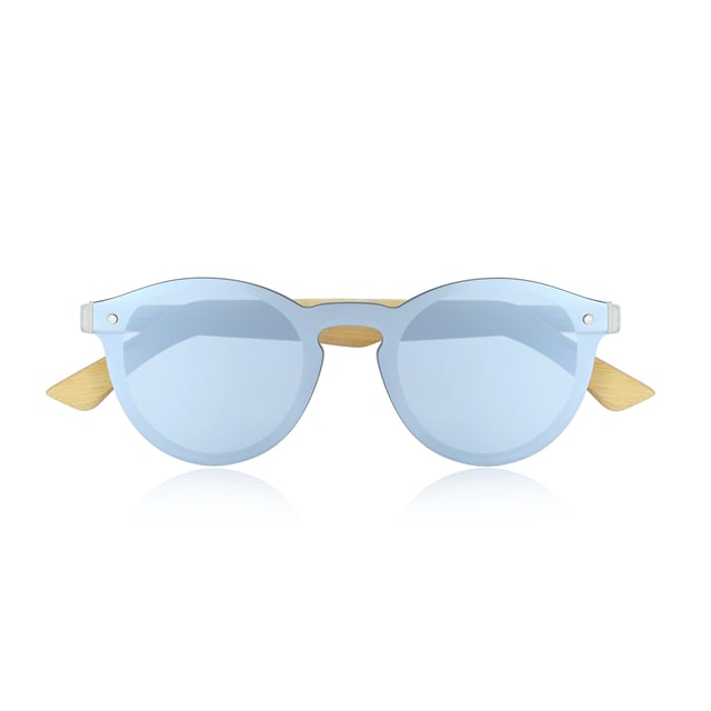Earth Wood Tulum Polarized Sunglasses - Bamboo/Silver Frame: Silver Polycarbonate ; Arm: Bamboo Wood; Earpiece: Bamboo Wood; Lens:Silver Multi-Layer Triacetate Cellulose (TAC); Mirrored Lens: No; Gradient Lens: No; Polarization: Optical Quality; UV Protection: 100% UVA/UVB; Hinge: Spring Loaded Stainless Steel; Adjustable Nosepads: Yes; Lens Width: 49mm; Temple Length: 145mm; Bridge Width: 21mm.