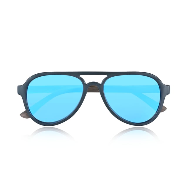 Frame: Black Polycarbonate ;  Arm: Black Walnut Wood; Earpiece: Black Walnut Wood; Lens: Ice Blue Multi-Layer Triacetate Cellulose (TAC); Mirrored Lens: No; Gradient Lens: No; Polarization: Optical Quality; UV Protection: 100% UVA/UVB; Hinge: Spring Loaded Stainless Steel; Adjustable Nosepads: Yes; Lens Width: 52mm; Temple Length: 144mm; Bridge Width: 19mm.