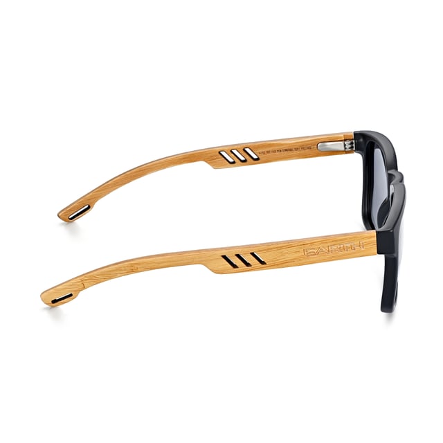 Frame: Sanded Black Polycarbonate ;  Arm: Carbonized Bamboo Wood; Earpiece: Carbonized Bamboo Wood; Lens: Silver Multi-Layer Triacetate Cellulose (TAC); Mirrored Lens: No; Gradient Lens: No; Polarization: Optical Quality; UV Protection: 100% UVA/UVB; Hinge: Spring Loaded Stainless Steel; Adjustable Nosepads: Yes; Lens Width: 44mm; Temple Length: 143mm; Bridge Width: 19mm.