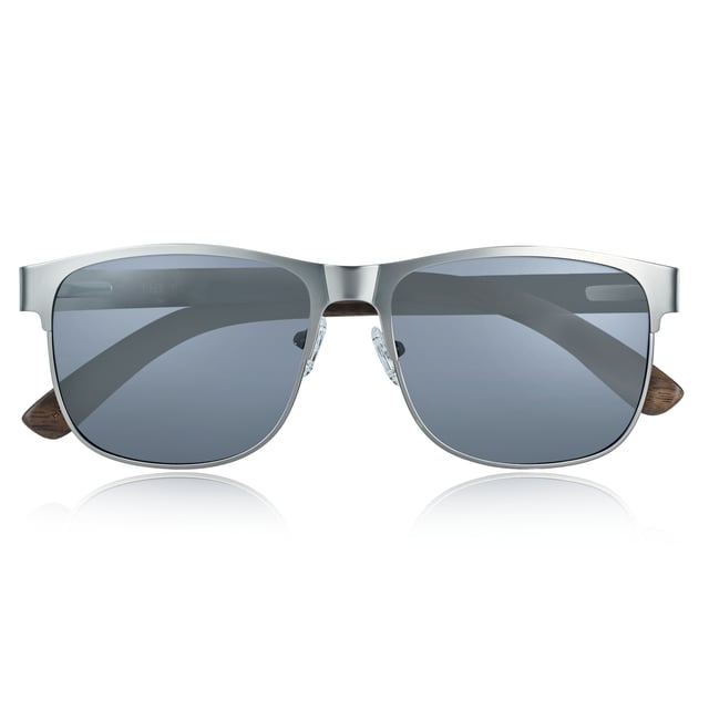 Frame: Gun Metal ;  Arm: Dark Brown Wood; Earpiece: Dark Brown Wood; Lens: Black Multi-Layer Triacetate Cellulose (TAC); Mirrored Lens: No; Gradient Lens: No; Polarization: Optical Quality; UV Protection: 100% UVA/UVB; Hinge: Spring Loaded Stainless Steel; Adjustable Nosepads: Yes; Lens Width: 55mm; Temple Length: 150mm; Bridge Width: 18mm.