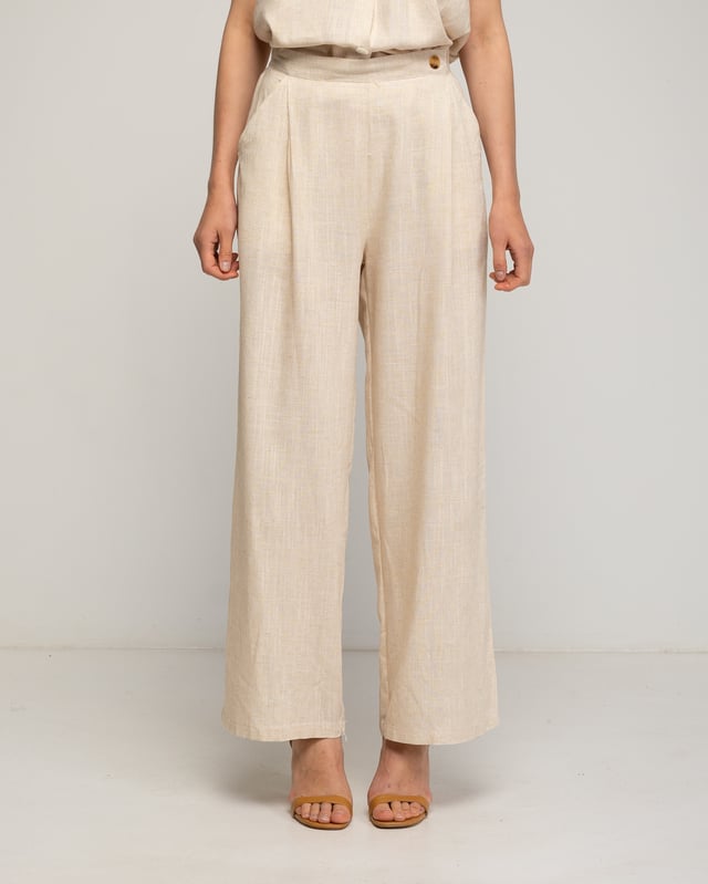 Rechte broek met steekzakken en gerimpelde tailleband