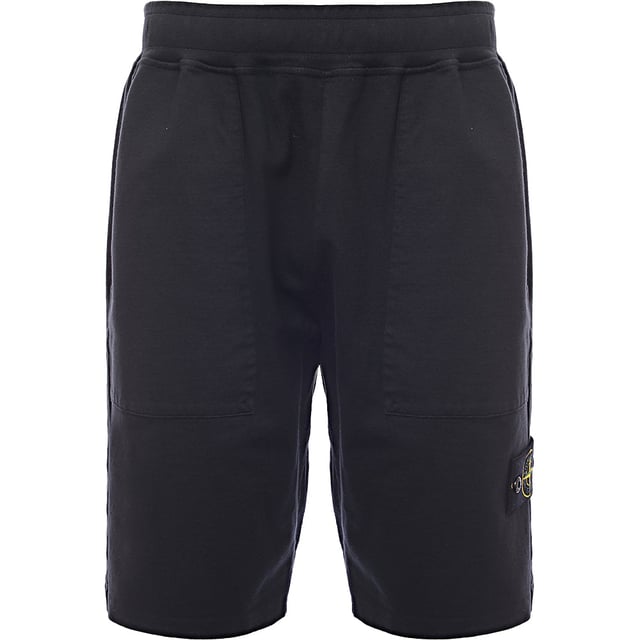 Authenticity Guaranteed - All Stone Island products feature a unique QR code for instant verification of authenticity. Stone Island Fleece Bermuda Shorts
       â€¢ Brand: Stone Island
       â€¢ Material: 100%Cotton
       â€¢ Design: Made from premium soft cotton fleece for superior comfort. These shorts feature an elastic waistband with an internal drawstring, side pockets, a single back pocket, and the signature Stone Island compass patch on the left leg. The fabric offers a plush, breathable feel perfect for everyday wear
       â€¢ Colour: Blue
       â€¢ Style: Athleisure-inspired with a clean silhouette, great for lounging, streetwear, or summer layering