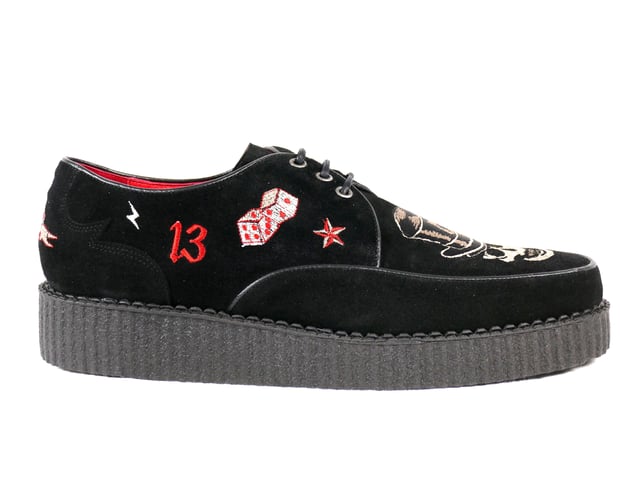 Jeffery-West MUSE 'LUCKY 13' Black Suede Embroidered BROTHEL CREEPER