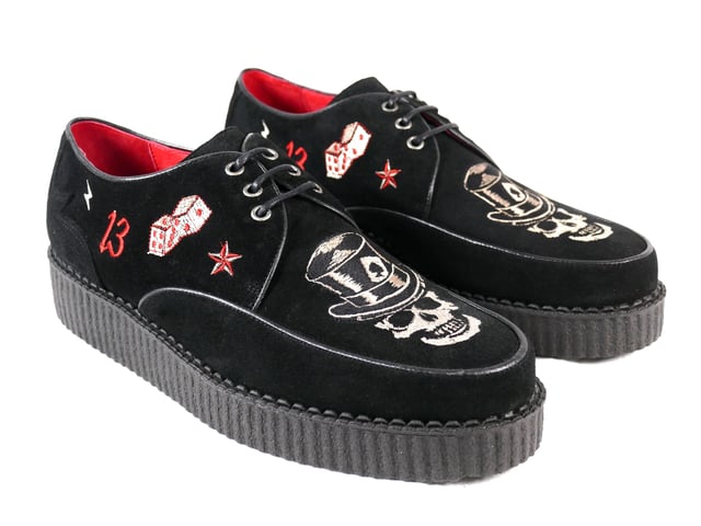 Jeffery-West MUSE 'LUCKY 13' Black Suede Embroidered BROTHEL CREEPER