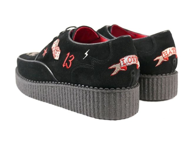 Jeffery-West MUSE 'LUCKY 13' Black Suede Embroidered BROTHEL CREEPER