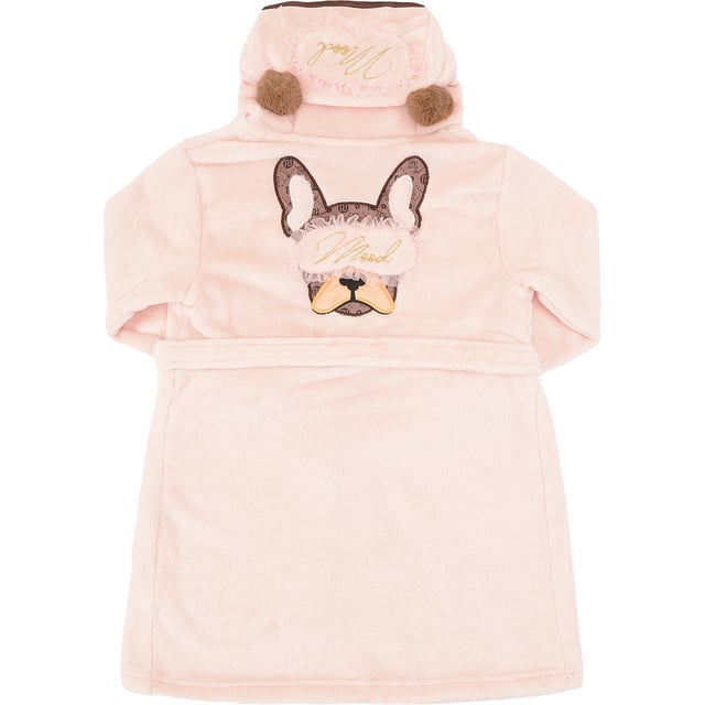Cotton Blend Girls Mini Frenchie Eyemask Cosy Robe In Pink