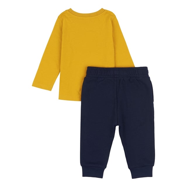 Top: 100% Cotton Bottom: 60% Cotton 40% Polyester. Ben Sherman Toddler Over The Head Hoodie featuring high build print across chest finished with contrast sleeve and hood lining with matching Jogger