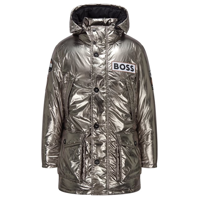 Mens BOSS C-Freeze Jacket in silver.- Hooded.- Stand collar.- Zip and button closure.- Patch pockets.- Chest pockets.- Inside zip pockets.- Ribbed cuffs.- Water-repellent jacket with branded patches.- Regular fit.- Ref: 50481749040