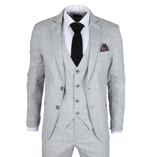 Make a lasting impression with this elegant Grey checked 3-piece suit, designed to bring modern sophistication to any formal occasion. Whether you're attending a wedding, leading a business meeting, or dressing to impress, this suit delivers a tailored fit that enhances your silhouette and boosts your confidence. Crafted from premium quality fabric, it combines durability with all-day comfort. The versatile set includes a blazer, vest, and trousers—perfect for creating classic or contemporary looks.\nElegant GreyChecked Design: Adds a refined touch of modern elegance to your formalwear.\nTailored Fit for a Sharp Look: Provides a sleek, polished silhouette that flatters your frame.\nPremium Quality Fabric: Made from a blend of 80% polyester and 20% viscose for comfort and durability.\nVersatile 3-Piece Set: Includes a blazer, vest, and trousers that can be worn together or styled separately.\nMaterial Composition: 80% Polyester, 20% Viscose.