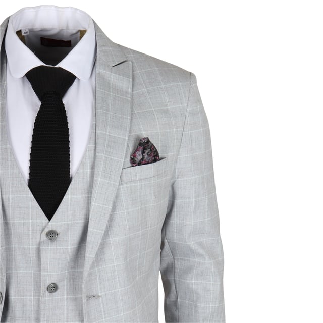 Make a lasting impression with this elegant Grey checked 3-piece suit, designed to bring modern sophistication to any formal occasion. Whether you're attending a wedding, leading a business meeting, or dressing to impress, this suit delivers a tailored fit that enhances your silhouette and boosts your confidence. Crafted from premium quality fabric, it combines durability with all-day comfort. The versatile set includes a blazer, vest, and trousers—perfect for creating classic or contemporary looks.\nElegant GreyChecked Design: Adds a refined touch of modern elegance to your formalwear.\nTailored Fit for a Sharp Look: Provides a sleek, polished silhouette that flatters your frame.\nPremium Quality Fabric: Made from a blend of 80% polyester and 20% viscose for comfort and durability.\nVersatile 3-Piece Set: Includes a blazer, vest, and trousers that can be worn together or styled separately.\nMaterial Composition: 80% Polyester, 20% Viscose.