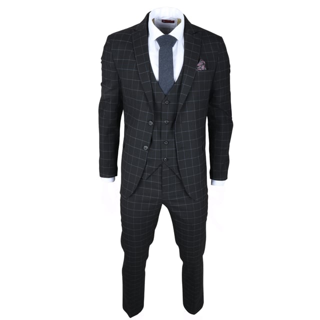 Make a lasting impression with this elegant black checked 3-piece suit, designed to bring modern sophistication to any formal occasion. Whether you're attending a wedding, leading a business meeting, or dressing to impress, this suit delivers a tailored fit that enhances your silhouette and boosts your confidence. Crafted from premium quality fabric, it combines durability with all-day comfort. The versatile set includes a blazer, vest, and trousers—perfect for creating classic or contemporary looks.\nElegant Black Checked Design: Adds a refined touch of modern elegance to your formalwear.\nTailored Fit for a Sharp Look: Provides a sleek, polished silhouette that flatters your frame.\nPremium Quality Fabric: Made from a blend of 80% polyester and 20% viscose for comfort and durability.\nVersatile 3-Piece Set: Includes a blazer, vest, and trousers that can be worn together or styled separately.\nMaterial Composition: 80% Polyester, 20% Viscose.