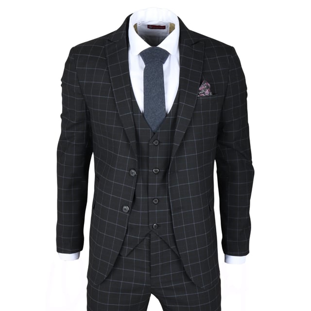 Make a lasting impression with this elegant black checked 3-piece suit, designed to bring modern sophistication to any formal occasion. Whether you're attending a wedding, leading a business meeting, or dressing to impress, this suit delivers a tailored fit that enhances your silhouette and boosts your confidence. Crafted from premium quality fabric, it combines durability with all-day comfort. The versatile set includes a blazer, vest, and trousers—perfect for creating classic or contemporary looks.\nElegant Black Checked Design: Adds a refined touch of modern elegance to your formalwear.\nTailored Fit for a Sharp Look: Provides a sleek, polished silhouette that flatters your frame.\nPremium Quality Fabric: Made from a blend of 80% polyester and 20% viscose for comfort and durability.\nVersatile 3-Piece Set: Includes a blazer, vest, and trousers that can be worn together or styled separately.\nMaterial Composition: 80% Polyester, 20% Viscose.