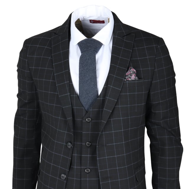 Make a lasting impression with this elegant black checked 3-piece suit, designed to bring modern sophistication to any formal occasion. Whether you're attending a wedding, leading a business meeting, or dressing to impress, this suit delivers a tailored fit that enhances your silhouette and boosts your confidence. Crafted from premium quality fabric, it combines durability with all-day comfort. The versatile set includes a blazer, vest, and trousers—perfect for creating classic or contemporary looks.\nElegant Black Checked Design: Adds a refined touch of modern elegance to your formalwear.\nTailored Fit for a Sharp Look: Provides a sleek, polished silhouette that flatters your frame.\nPremium Quality Fabric: Made from a blend of 80% polyester and 20% viscose for comfort and durability.\nVersatile 3-Piece Set: Includes a blazer, vest, and trousers that can be worn together or styled separately.\nMaterial Composition: 80% Polyester, 20% Viscose.