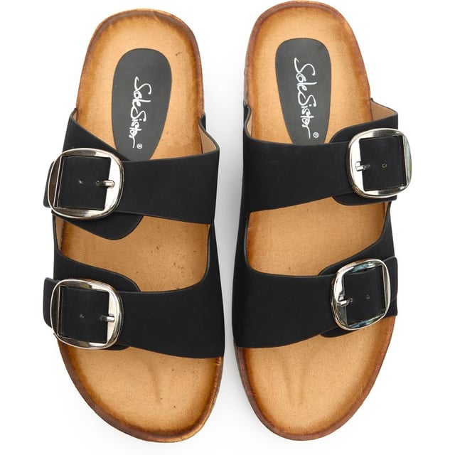Zwarte Solesister Alexis sandalen voor dames, gemaakt van synthetisch materiaal en een synthetische zool. Voorzien van: comfortabel voetbed en synthetische voering en binnenzool.