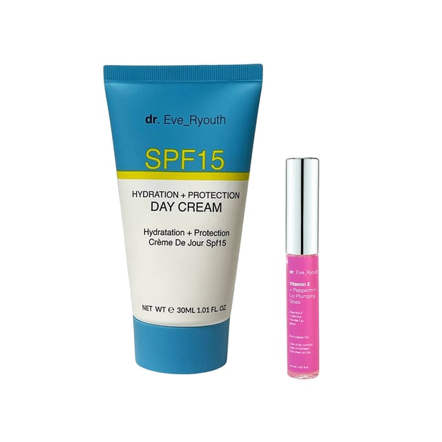 SPF15 Hydration + Protection day cream 30 ml +Vitamin E and Peppermint Lip Plumps 8ml "SPF15 Hydration + Protection day cream 30 ml: Infused with advanced SPF15 protection, this day cream acts as a reliable barrier against UVA and UVB rays, safeguarding your skin from potential sun damage. Its lightweight and non-greasy texture make it an ideal companion for daily use, allowing you to embrace the outdoors with confidence while maintaining a nourished, youthful glow.
Collagen Booster Ultra Concentrated Serum 15ml: Vitamin E and Peppermint Lip Plumps 8ml: Peppermint Lip Plumping Gloss contains lip nourishing and plumping ingredients that aim to make the lips look plumper, more voluminous and youthful looking.
"To use the SPF15 Hydration + Protection Day Cream (30 ml) along with the Vitamin E and Peppermint Lip Plumps (8 ml), start with a clean face. After cleansing, take a small amount of the SPF15 Hydration + Protection Day Cream and apply it evenly to your face and neck using gentle upward strokes. Make sure to cover all areas of your skin for hydration and sun protection.
Next, apply the Vitamin E and Peppermint Lip Plumps to your lips. Squeeze a small amount of the product onto your fingertip or directly onto your lips, then gently massage it in. The lip plump will not only hydrate your lips but also provide a refreshing tingling sensation thanks to the peppermint.
For best results, use this combination in the morning as part of your daily skincare routine. The day cream will keep your skin hydrated and protected from UV rays, while the lip plump will enhance your lips' fullness and hydration throughout the day."