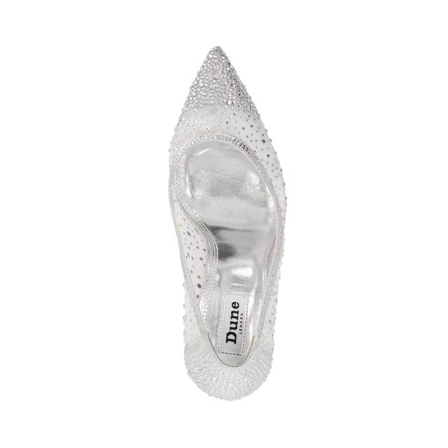 Dune Silver Dune Glitter Shoes Dune Ladies Brightest Mesh Diamante