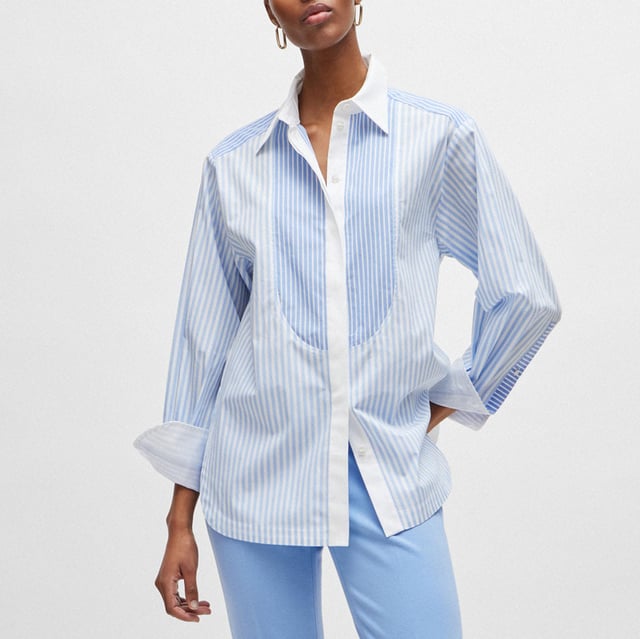 Women's Boss Betallina Pure-Cotton Blouse. Shirt from the BOSS collection made of patterned fabric. Model made of exceptionally comfortable, cotton material.- Loose cut for full freedom of movement.- Button fastening.- Buttoned cuffs.- Model with collar.- Thin, non-elastic fabric. Material: 100% Cotton. Ref: 50511828969.