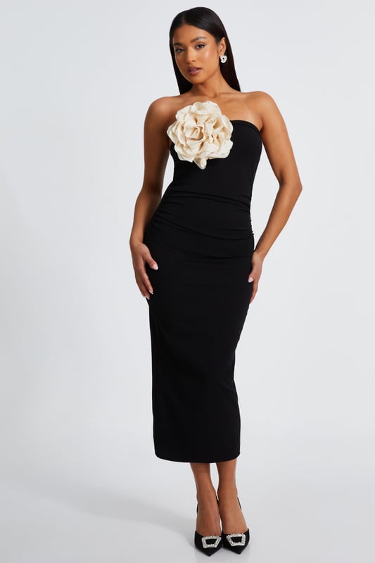 - Bandeau neckline - Corsage detail - Ruched waist - Bodycon style - Model height: 5'3" - Model wears uk 6 / us 2 / eur 34 - Always check the care wash label - Cool hand wash with mild detergent