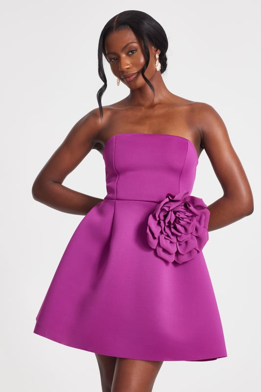 - Bandeau neckline - 3d flower detail - Seam details - A-line shape - Model height: 5'8" - Model wears uk 8 / us 4 / eur 36 - Always check the wash care label - Cool hand wash with mild detergent