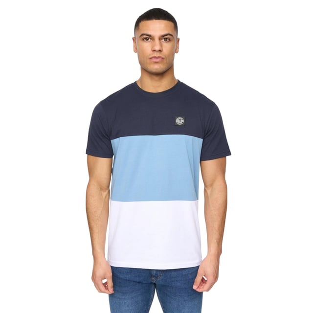 100% Cotton. Fabric: Soft Touch. Design: Colour Block, Logo. Neckline: Crew Neck. Sleeve-Type: Short-Sleeved. Fit: Regular. S: 38 in. M: 40 in. L: 42 in. XL: 44 in. XXL: 46 in.